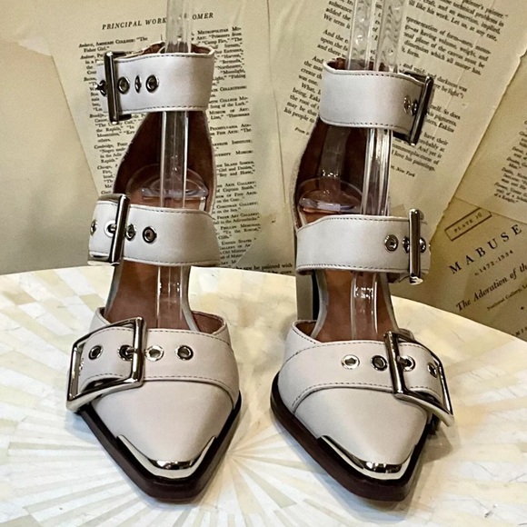 Free People Jeffrey Campbell Hendrix Heels Light Gray Matte Leather - Picture 9 of 10